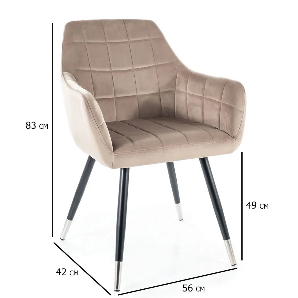 KRĒSLS NUXE VELVET MELNS/HROMA RĀMIS/C.BEIGE BLUVEL 40