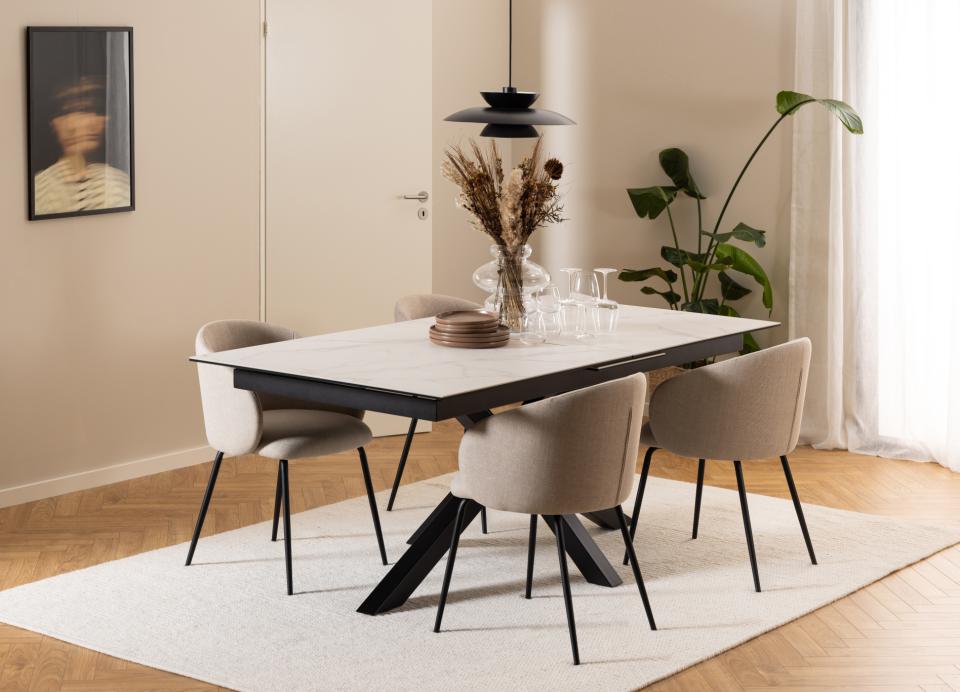 Galds Heva 200/240x100x76 cm balta Akranes neapstrādāta keramika - N1 Home