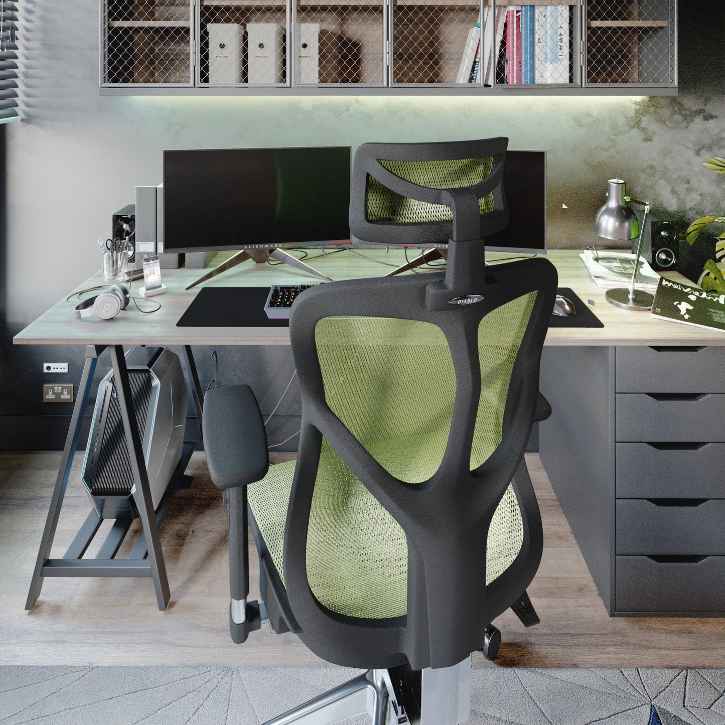 Krēsls V - Bas 119-130/50,5/68 cm melns/zaļš - N1 Home