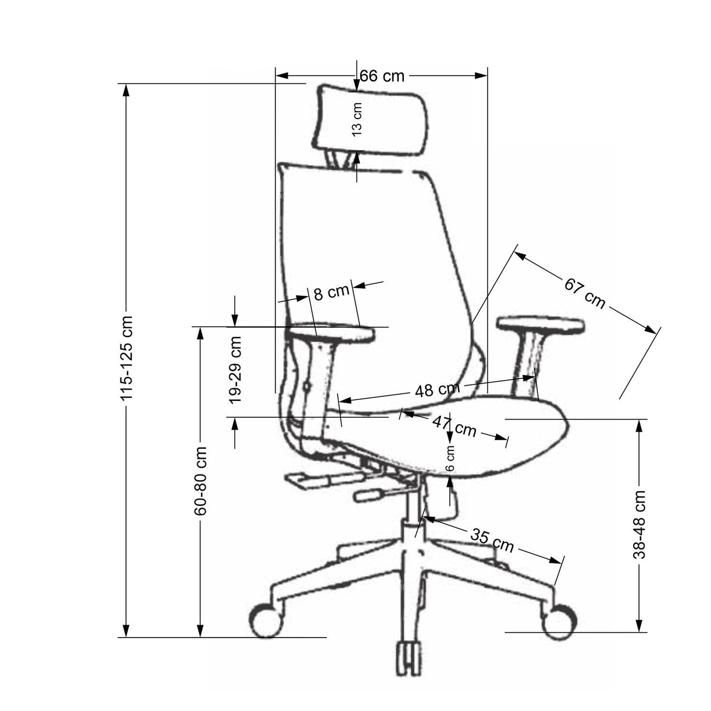 Krēsls Ger 66/67/115-125/38-48 cm melns - N1 Home