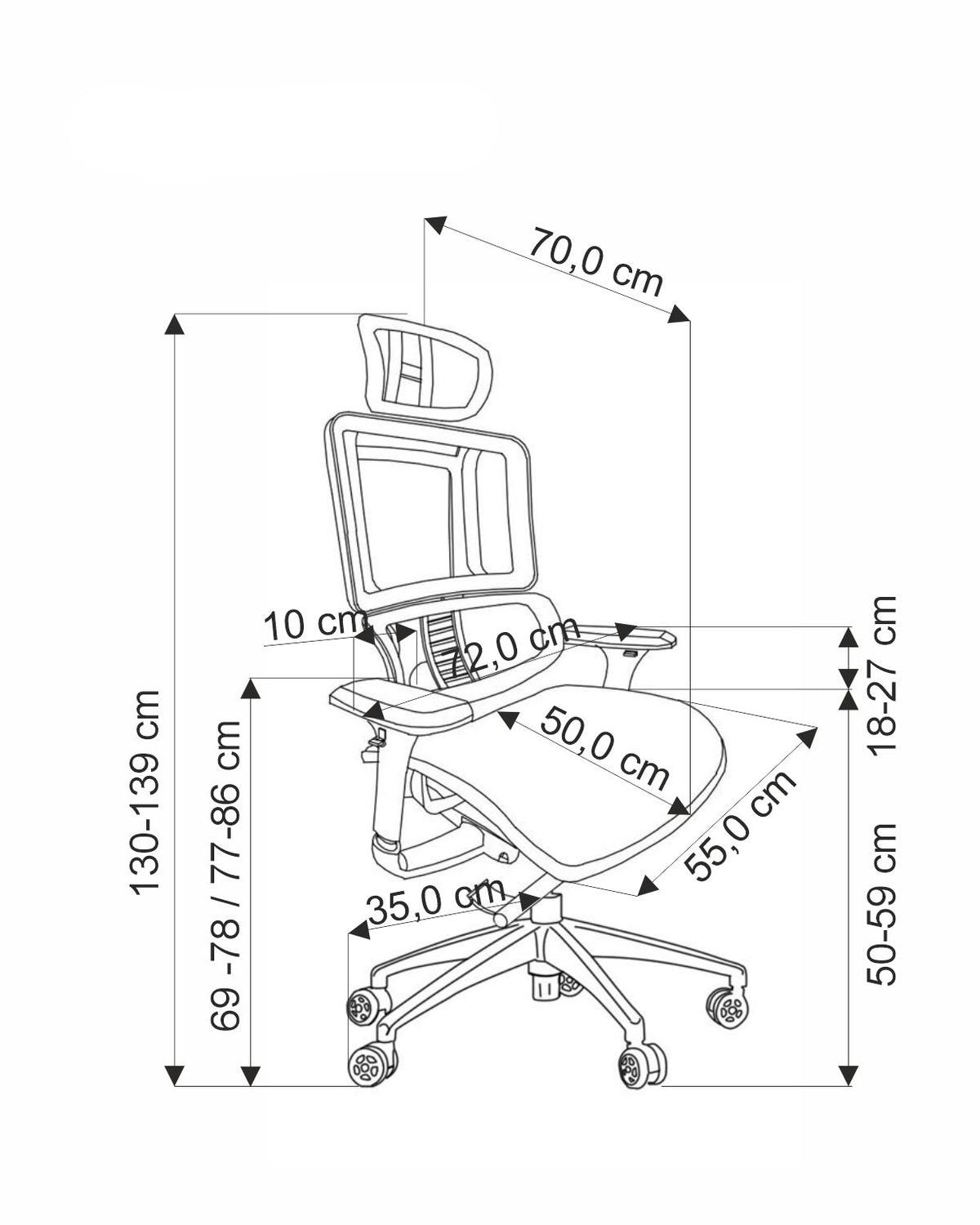Krēsls Eth 72/70/130-139/50-59 cm pelēks - N1 Home