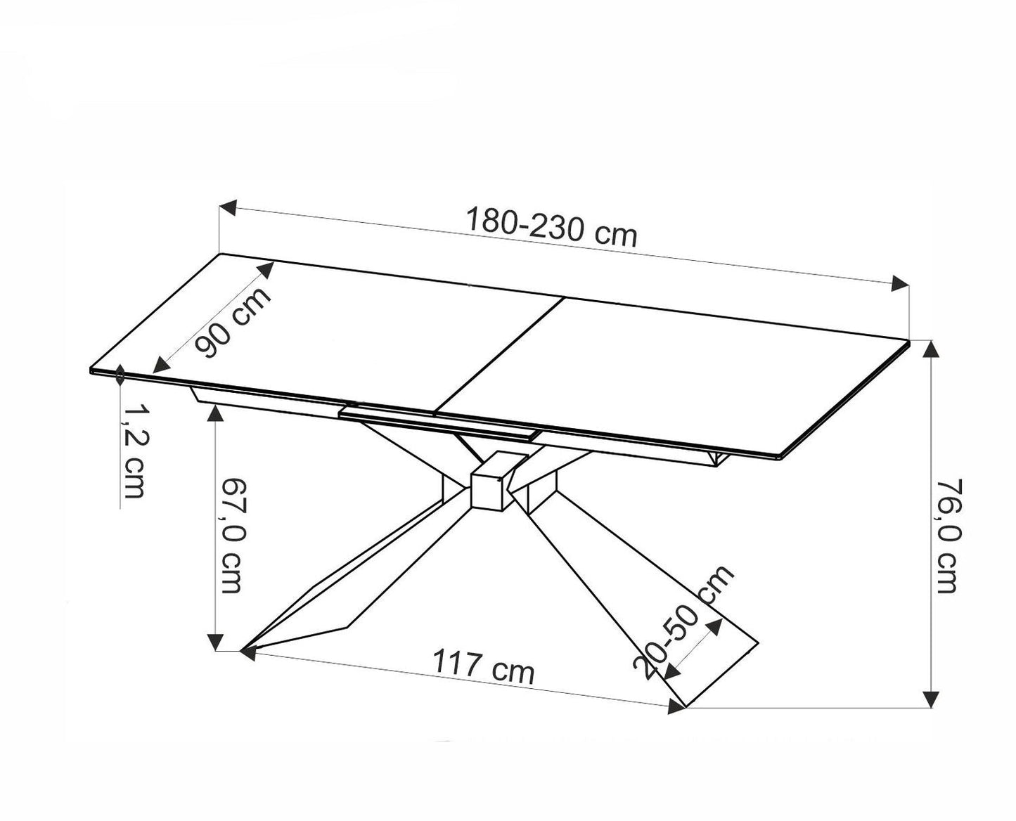 Galds Luka 180-230/90/76/117 cm zils marmors/melns - N1 Home