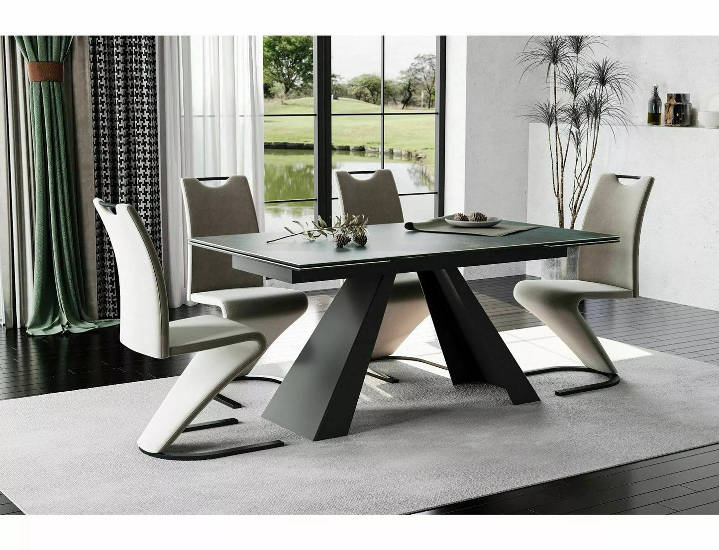 Galds Vikto 77/90/160 - 240 cm tirkīza/matēta melna - N1 Home