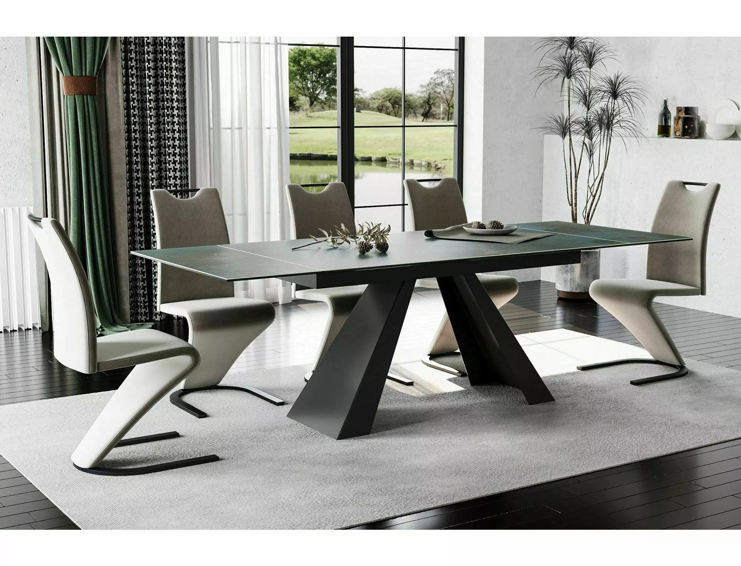 Galds Vikto 77/90/160 - 240 cm tirkīza/matēta melna - N1 Home