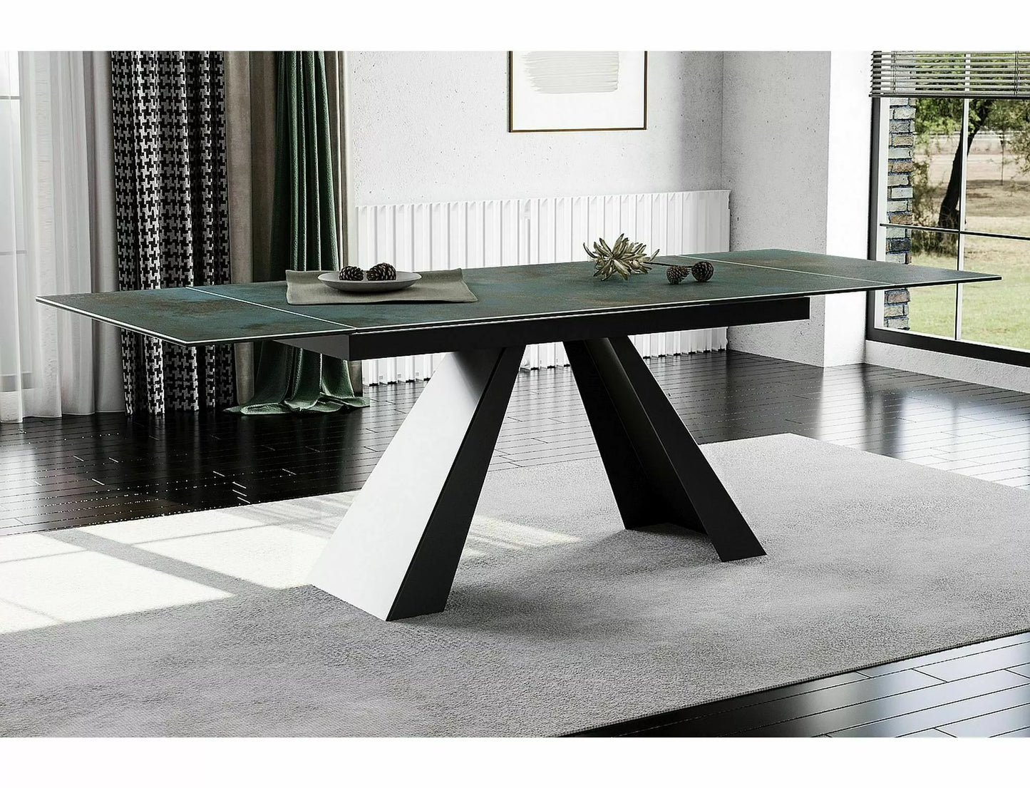 Galds Vikto 77/90/160 - 240 cm tirkīza/matēta melna - N1 Home