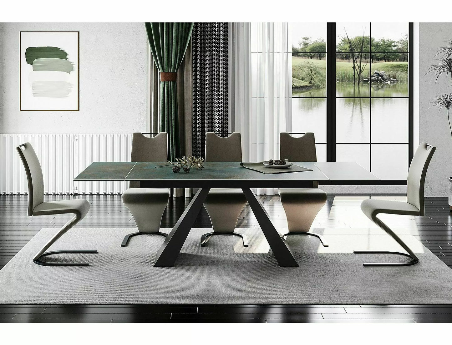 Galds Vikto 77/90/160 - 240 cm tirkīza/matēta melna - N1 Home