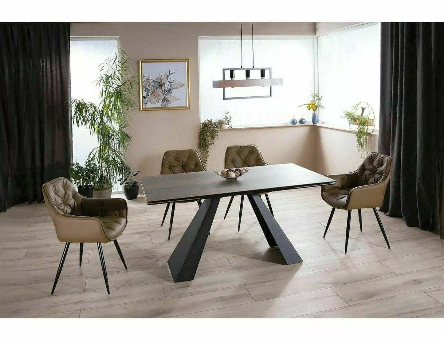 Galds Vikto 77/90/160 - 240 cm brūna / matēta melna - N1 Home