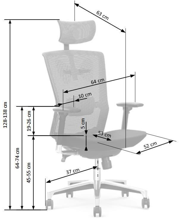 Krēsls Amb 64/63/128 -138/45-55 cm melns/pelēks - N1 Home