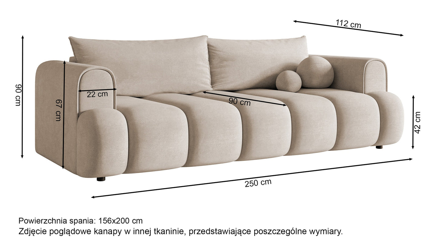 KARDELINO trīsvietīgs dīvāns ar gulēšanas funkciju, pelēks, hidrofobizēts šenils - N1 Home