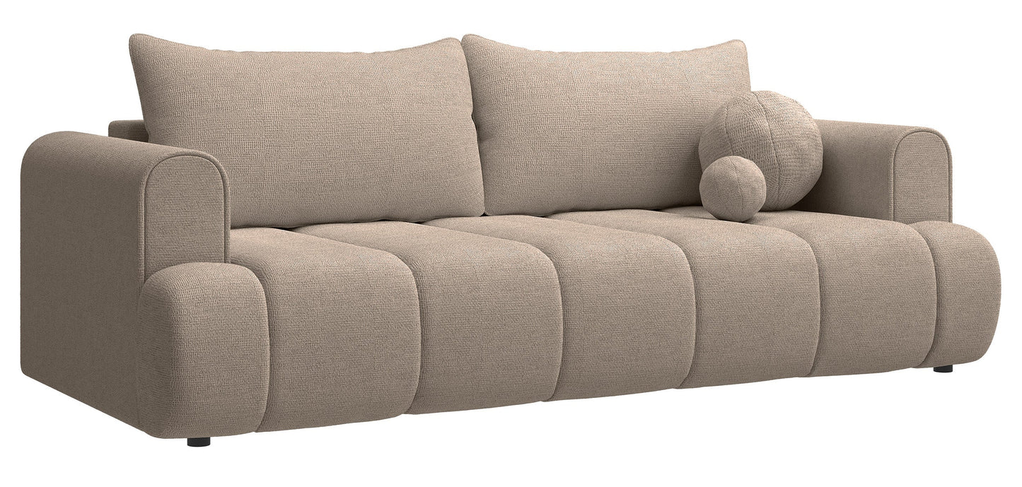KARDELINO trīsvietīgs dīvāns ar gulēšanas funkciju, bēšs, hidrofobizēts šenils - N1 Home