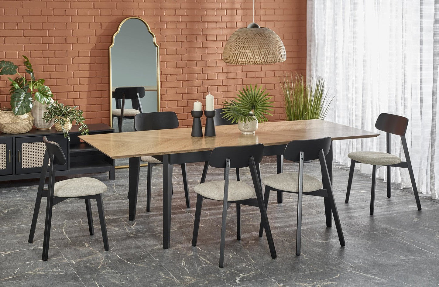 Galds Edmun 160-240/90/75/140 cm dabīgs/melns - N1 Home