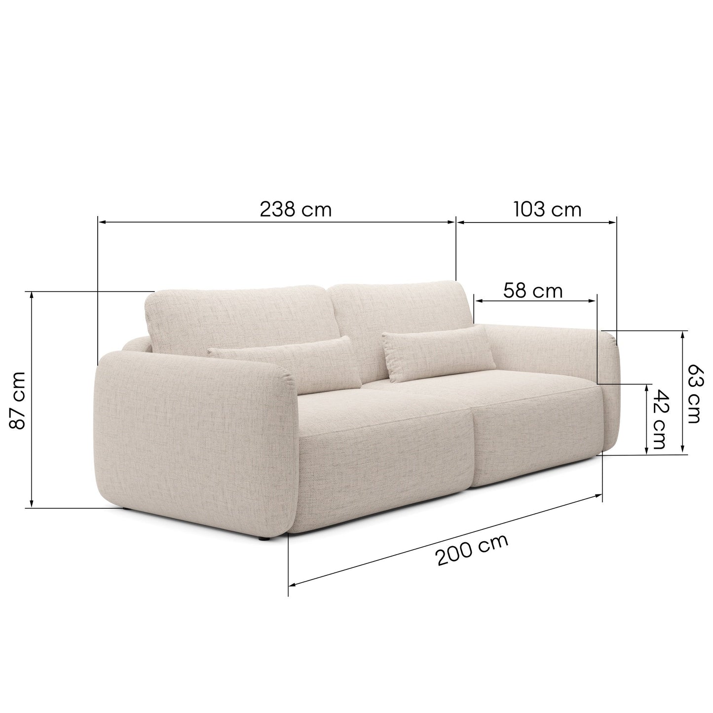 Dīvāns Moss 238/103/87 cm Moly 99 - N1 Home