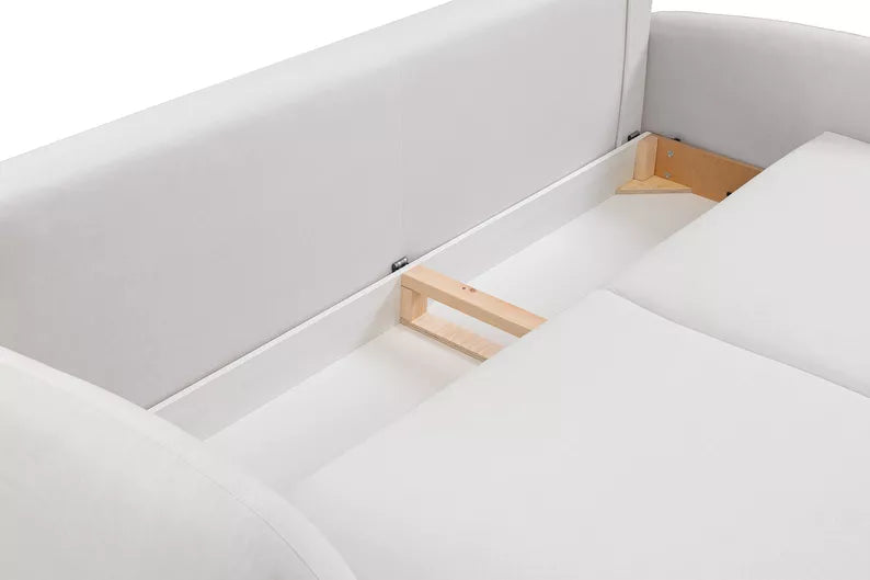 FRABA Izvelkamais dīvāns ar gulēšanas funkciju, veļas konteineru, krēmkrāsas samts - N1 Home
