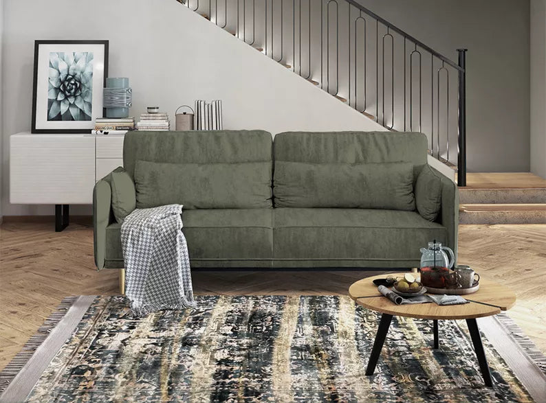 DERSPI Trīsvietīgs dīvāns, olīvu, hidrofobs samts - N1 Home