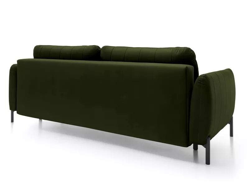 LEVA Olīvzaļš trīsvietīgs dīvāns ar konteineru, no hidrofobiskā velūra auduma, melnām kājām - N1 Home