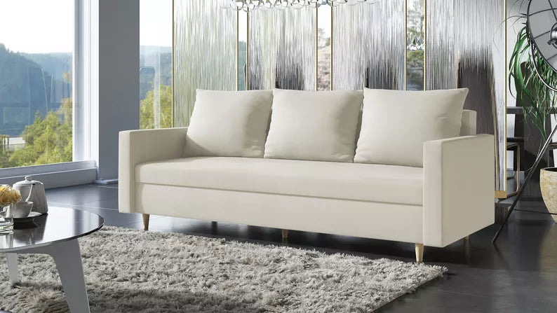 LUTTO Dīvāns ar glabātuvi, izvelkamais, krēmkrāsas samts - N1 Home