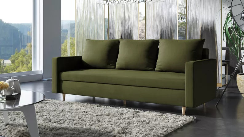 LUTTO Dīvāns ar glabātuvi, izvelkamais, olīvu samts - N1 Home