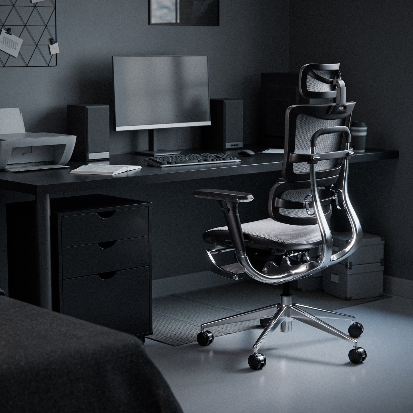 Krēsls V - Mas 128-138/68/50 cm melns/balts - N1 Home