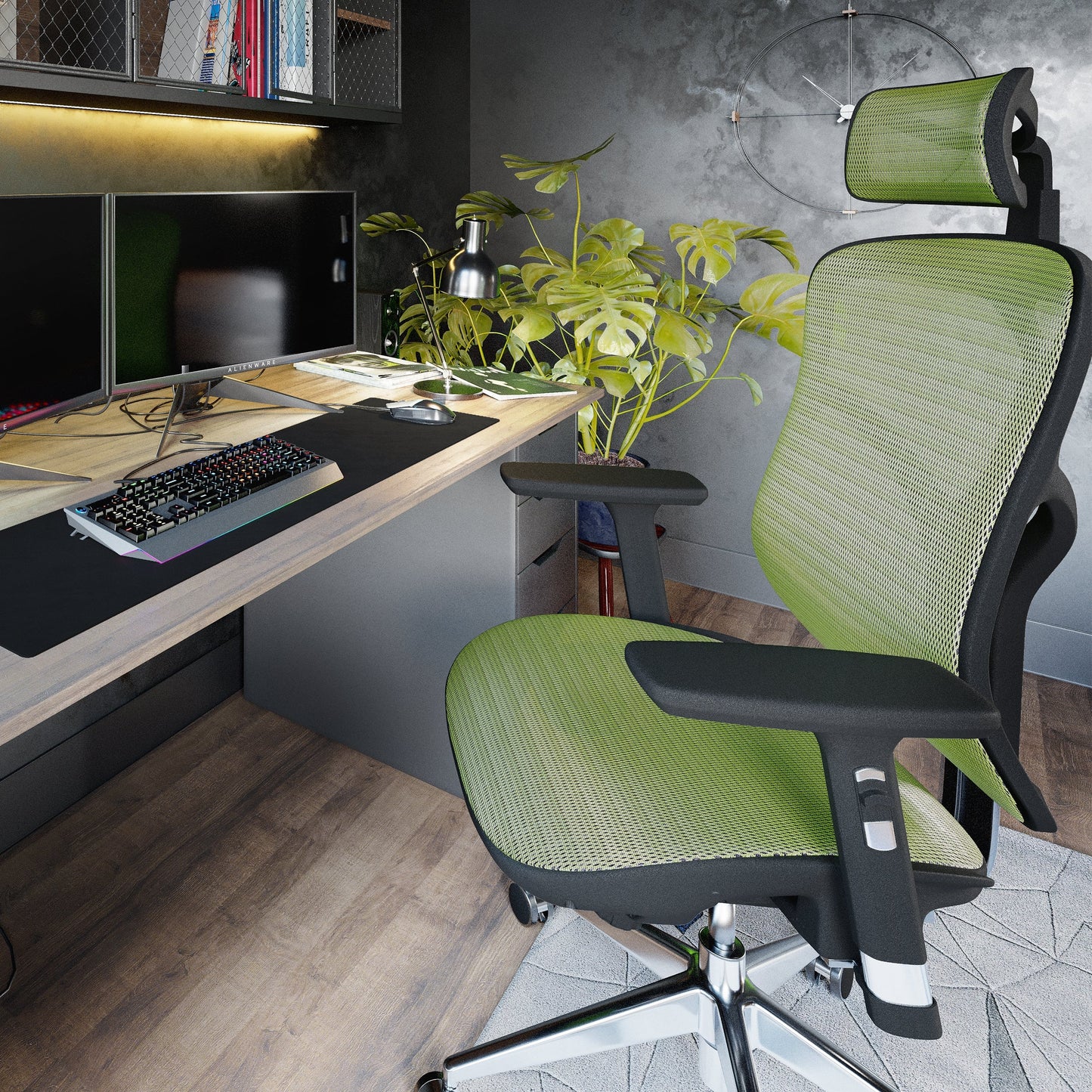 Krēsls V - Bas 119-130/50,5/68 cm melns/zaļš - N1 Home