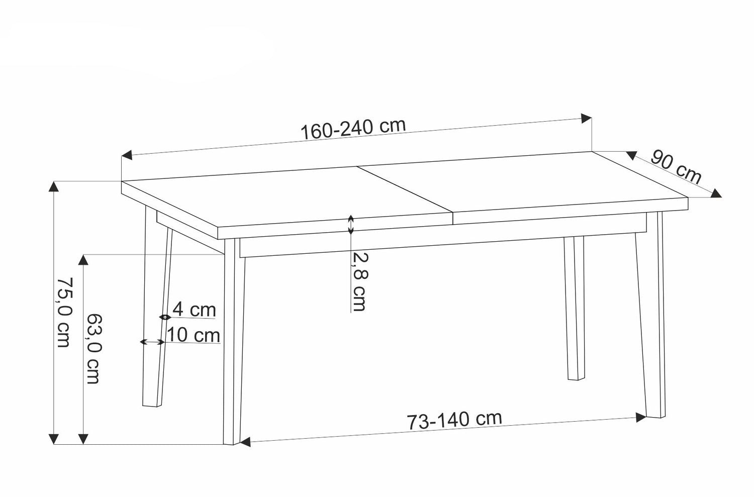 Galds Edmun 160-240/90/75/140 cm dabīgs/melns - N1 Home