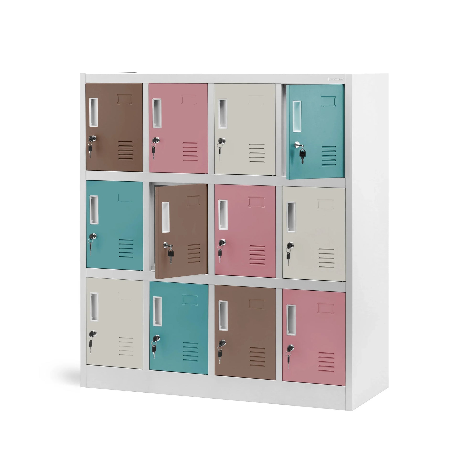Metāla skapīši bērnudārza ģērbtuvei OL, 109/ 120/45 cm, pelēks-pastelis - N1 Home