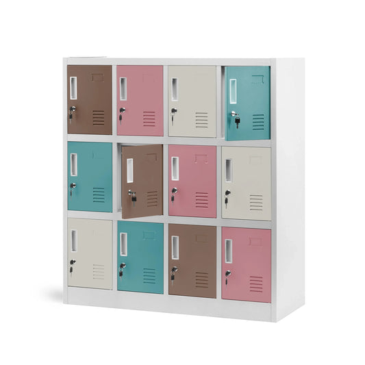 Metāla skapīši bērnudārza ģērbtuvei OL, 109/ 120/45 cm, pelēks-pastelis - N1 Home