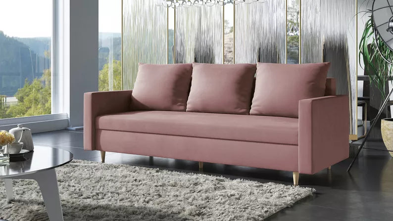 LUTTO Dīvāns ar glabātuvi, izvelkamais, rozā samts - N1 Home