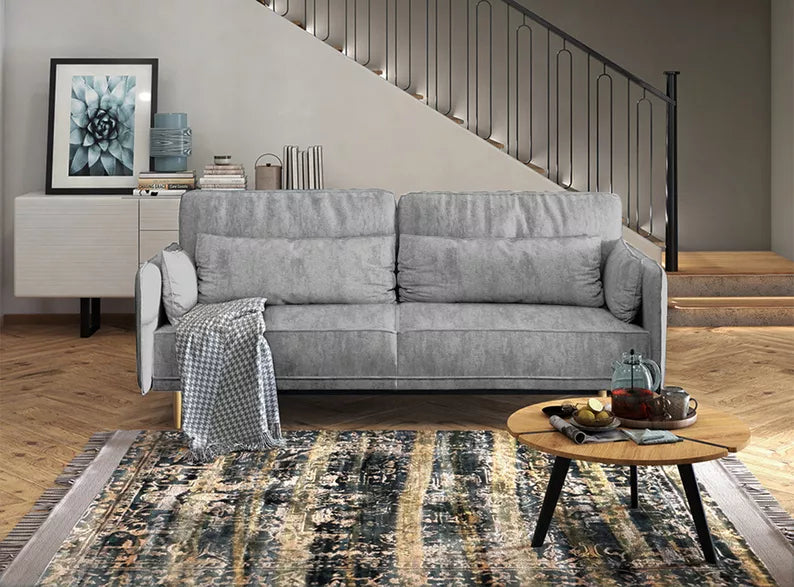 DERSPI Trīsvietīgs dīvāns, pelēks, hidrofobs samts - N1 Home