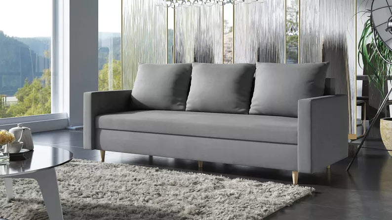 LUTTO Dīvāns ar glabātuvi, izvelkamais, gaiši pelēks samts - N1 Home
